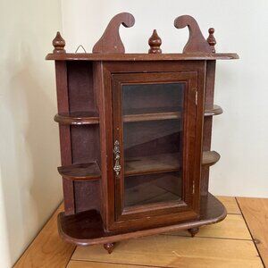 Miniature Curio Wood Cabinet Glass Door Wall Mount / Free Standing Vintage Case